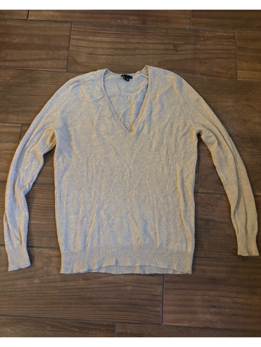 Theory 100% Cashmere V-Neck Sweater Beige Oatmeal Long Sleeve Women's Medium